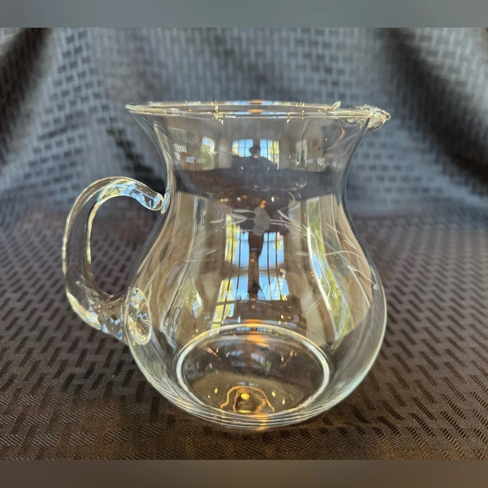 Princess House Heritage Crystal Glass Pitcher Etched Floral 30 oz 5.5” NWOT